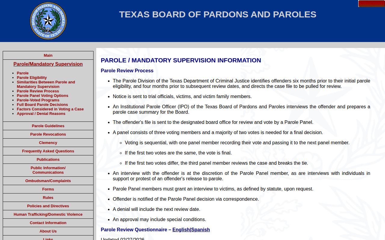 Crockett County parole review process on the BPP site
