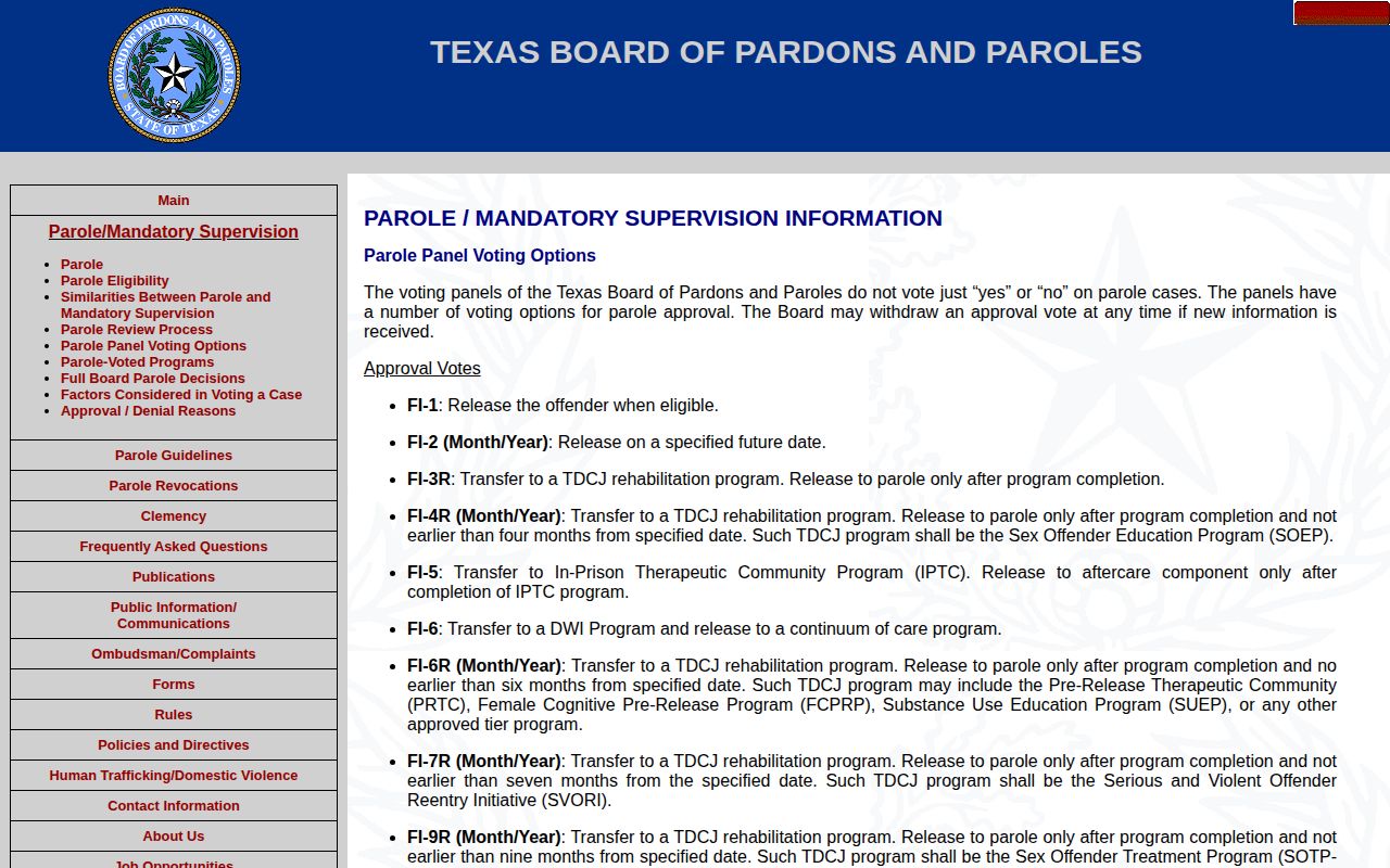 Crockett County parole release decision options from BPP