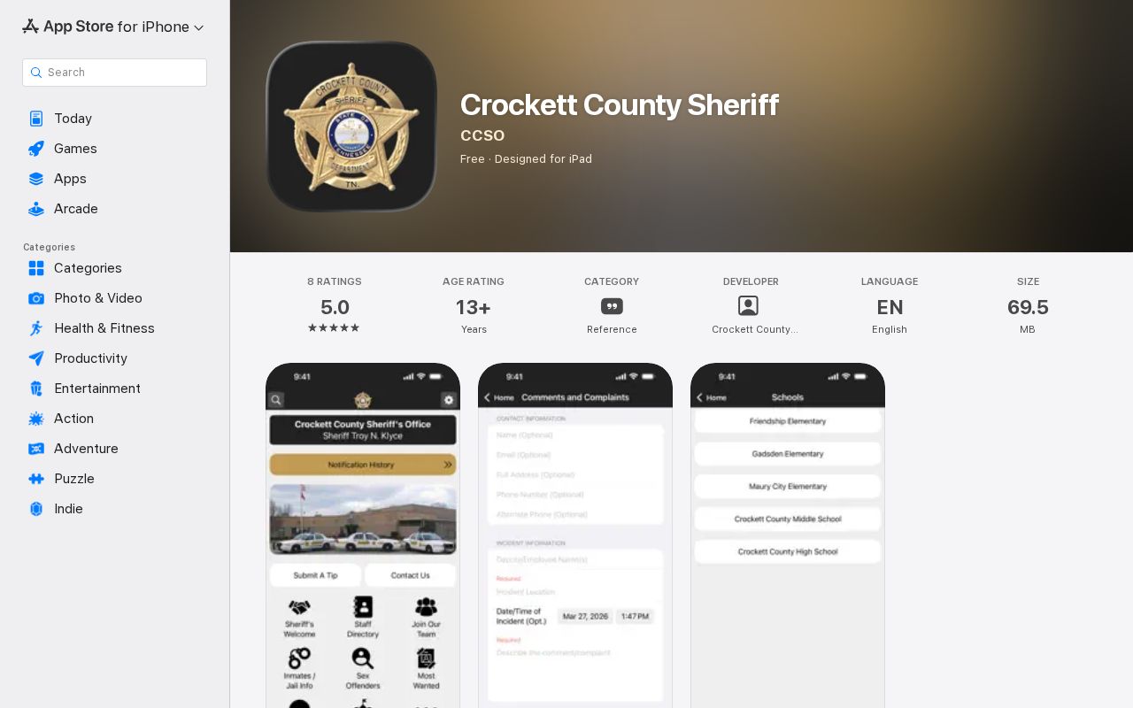 Official Crockett County Sheriff mobile app listing