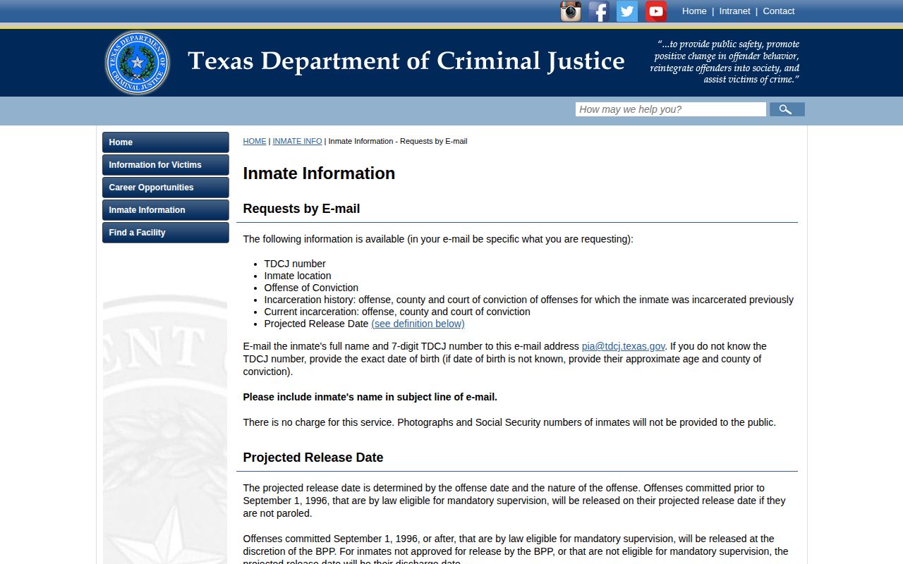 TDCJ projected release date information for Crockett County cases
